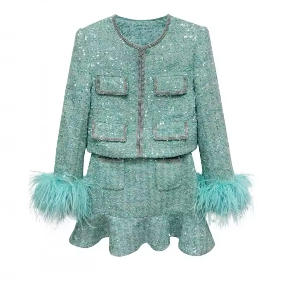 Mint Tweed like Blazer with Feather Detail - Picture 4 of 8